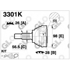 3301K GLO Шарнирный комплект, приводной вал