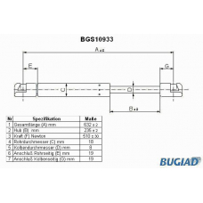 BGS10933 BUGIAD Газовая пружина, крышка багажник