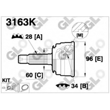 3163K GLO Шарнирный комплект, приводной вал