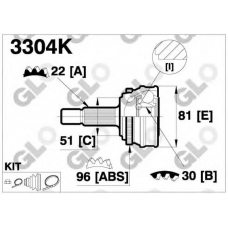 3304K GLO Шарнирный комплект, приводной вал