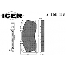 151161-116 ICER Комплект тормозных колодок, дисковый тормоз
