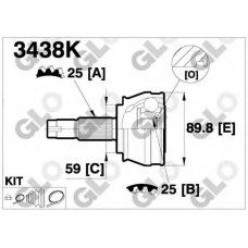 3438K GLO Шарнирный комплект, приводной вал