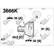 3666K GLO Шарнирный комплект, приводной вал