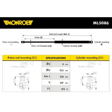 ML5086 MONROE Газовая пружина, крышка багажник