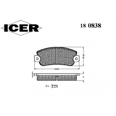 180838 ICER Комплект тормозных колодок, дисковый тормоз