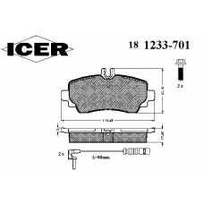 181233-701 ICER Комплект тормозных колодок, дисковый тормоз