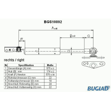 BGS10892 BUGIAD Газовая пружина, крышка багажник