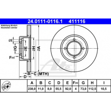 24.0111-0116.1 ATE Тормозной диск