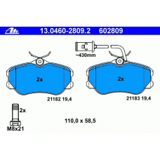 13.0460-2809.2 ATE Комплект тормозных колодок, дисковый тормоз