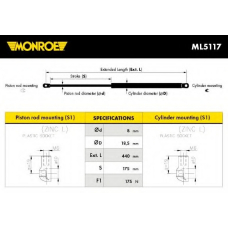 ML5117 MONROE Газовая пружина, крышка багажник