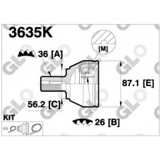 3635K GLO Шарнирный комплект, приводной вал