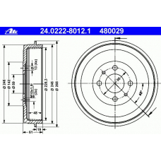 24.0222-8012.1 ATE Тормозной барабан