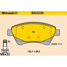 BA2230 BARUM Комплект тормозных колодок, дисковый тормоз