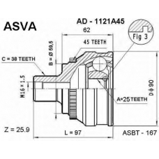 AD-1121A45 ASVA Шарнирный комплект, приводной вал