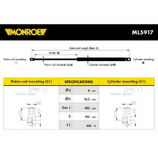 ML5917 MONROE Газовая пружина, крышка багажник