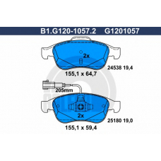 B1.G120-1057.2 GALFER Комплект тормозных колодок, дисковый тормоз