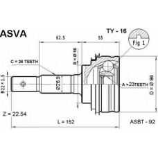 TY-16 ASVA Шарнирный комплект, приводной вал