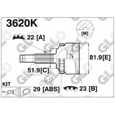 3620K GLO Шарнирный комплект, приводной вал