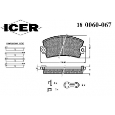 180060-067 ICER Комплект тормозных колодок, дисковый тормоз
