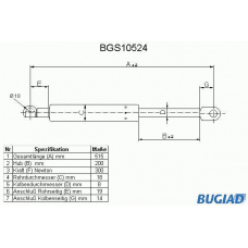 BGS10524 BUGIAD Газовая пружина, крышка багажник