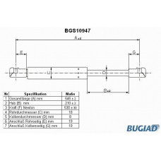 BGS10947 BUGIAD Газовая пружина, крышка багажник