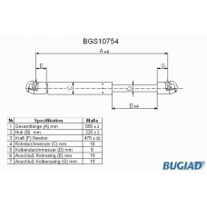 BGS10754 BUGIAD Газовая пружина, крышка багажник