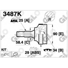 3487K GLO Шарнирный комплект, приводной вал