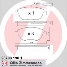 23708.190.1 ZIMMERMANN Комплект тормозных колодок, дисковый тормоз