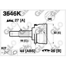 3646K GLO Шарнирный комплект, приводной вал