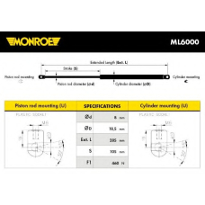 ML6000 MONROE Газовая пружина, капот