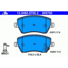 13.0460-5700.2 ATE Комплект тормозных колодок, дисковый тормоз