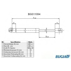 BGS11094 BUGIAD Газовая пружина, крышка багажник